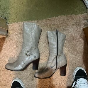 Women's Mid-Calf Taupe Leather Heeled Boots